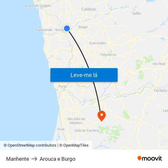 Manhente to Arouca e Burgo map