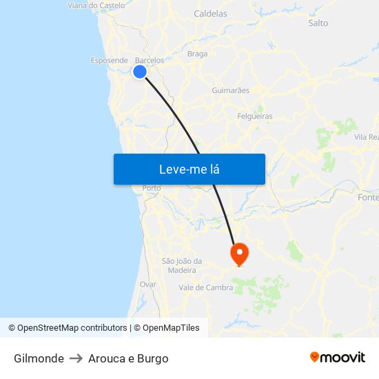 Gilmonde to Arouca e Burgo map