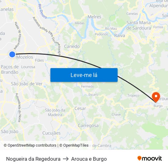 Nogueira da Regedoura to Arouca e Burgo map