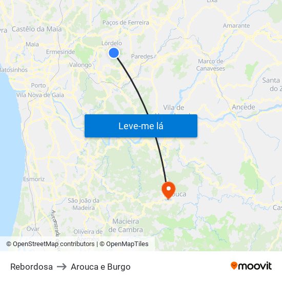 Rebordosa to Arouca e Burgo map