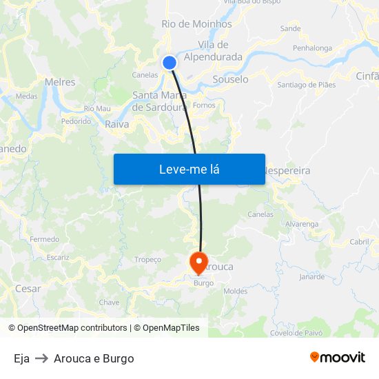 Eja to Arouca e Burgo map