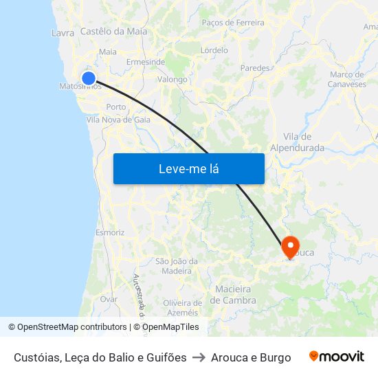 Custóias, Leça do Balio e Guifões to Arouca e Burgo map