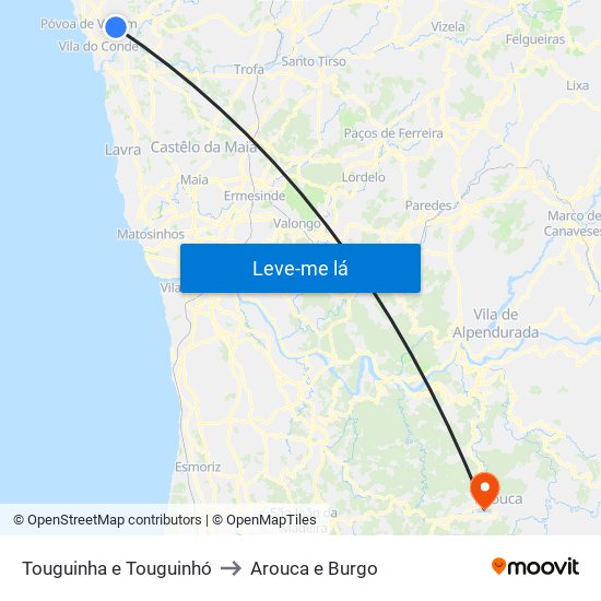 Touguinha e Touguinhó to Arouca e Burgo map