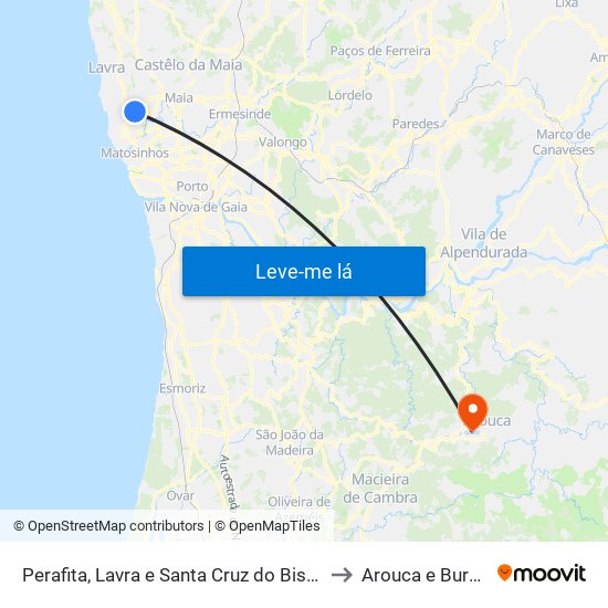 Perafita, Lavra e Santa Cruz do Bispo to Arouca e Burgo map