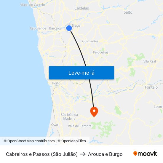 Cabreiros e Passos (São Julião) to Arouca e Burgo map