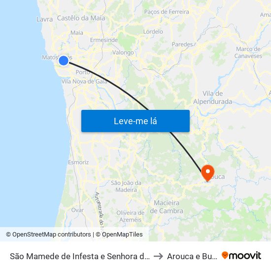 São Mamede de Infesta e Senhora da Hora to Arouca e Burgo map