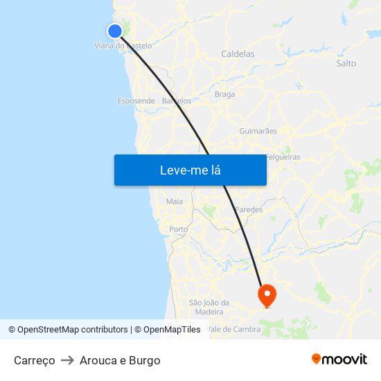 Carreço to Arouca e Burgo map