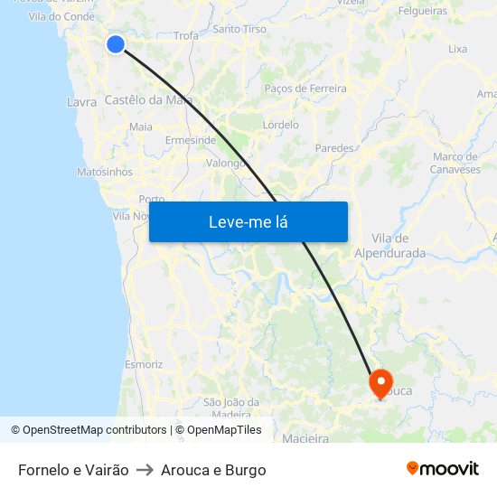 Fornelo e Vairão to Arouca e Burgo map