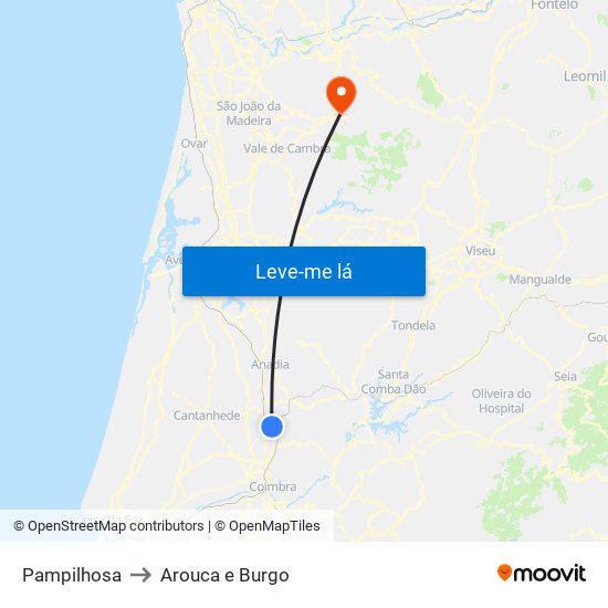 Pampilhosa to Arouca e Burgo map