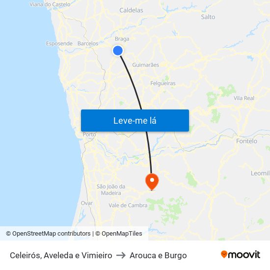 Celeirós, Aveleda e Vimieiro to Arouca e Burgo map