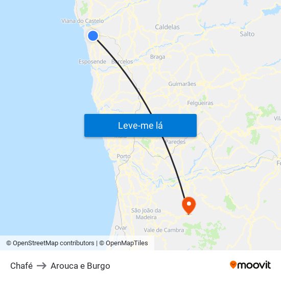 Chafé to Arouca e Burgo map