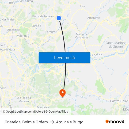 Cristelos, Boim e Ordem to Arouca e Burgo map