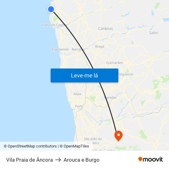Vila Praia de Âncora to Arouca e Burgo map
