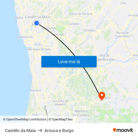 Castêlo da Maia to Arouca e Burgo map