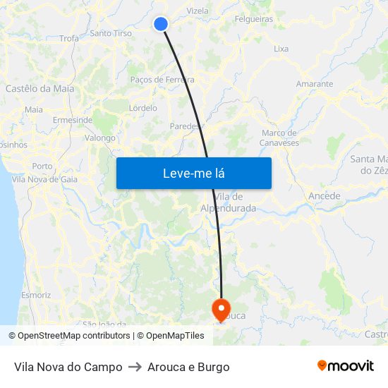 Vila Nova do Campo to Arouca e Burgo map