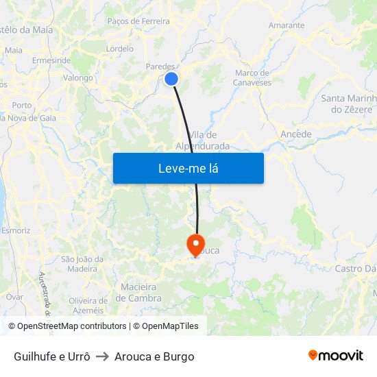 Guilhufe e Urrô to Arouca e Burgo map