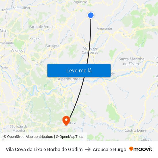 Vila Cova da Lixa e Borba de Godim to Arouca e Burgo map