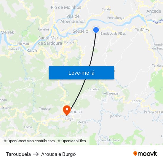 Tarouquela to Arouca e Burgo map