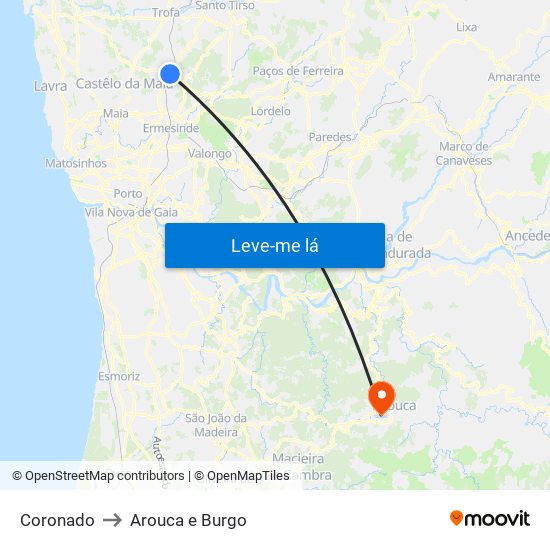 Coronado to Arouca e Burgo map