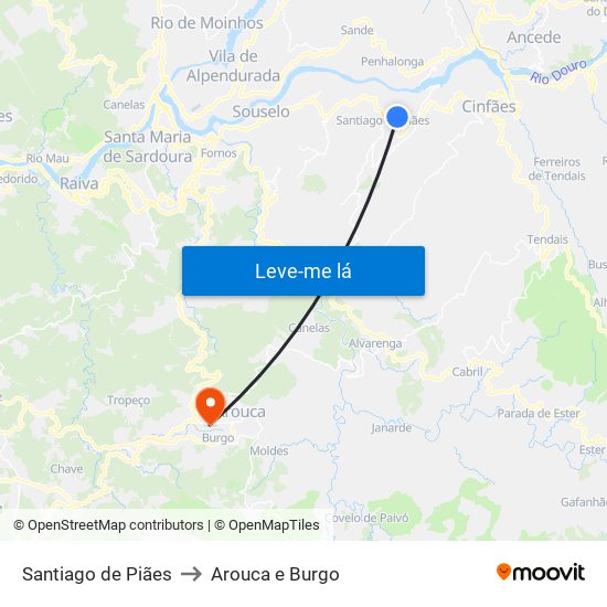 Santiago de Piães to Arouca e Burgo map