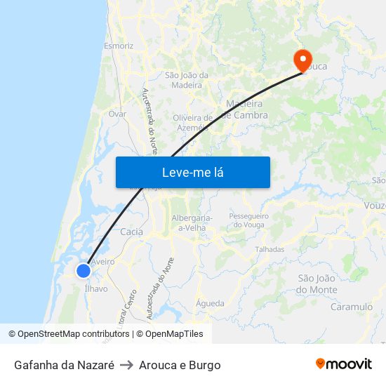 Gafanha da Nazaré to Arouca e Burgo map