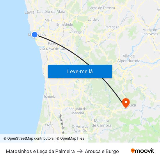 Matosinhos e Leça da Palmeira to Arouca e Burgo map