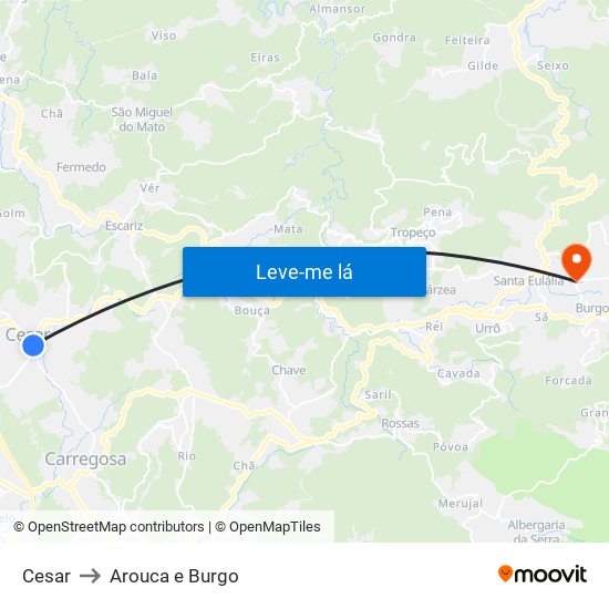 Cesar to Arouca e Burgo map