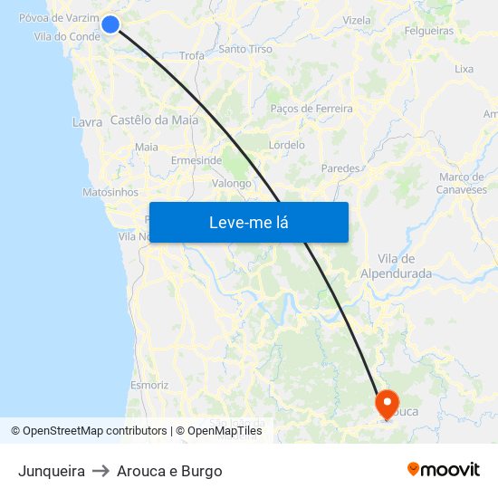 Junqueira to Arouca e Burgo map