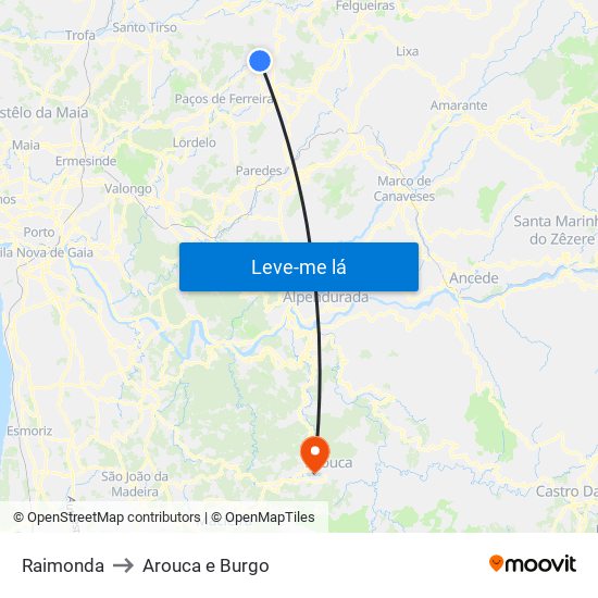 Raimonda to Arouca e Burgo map