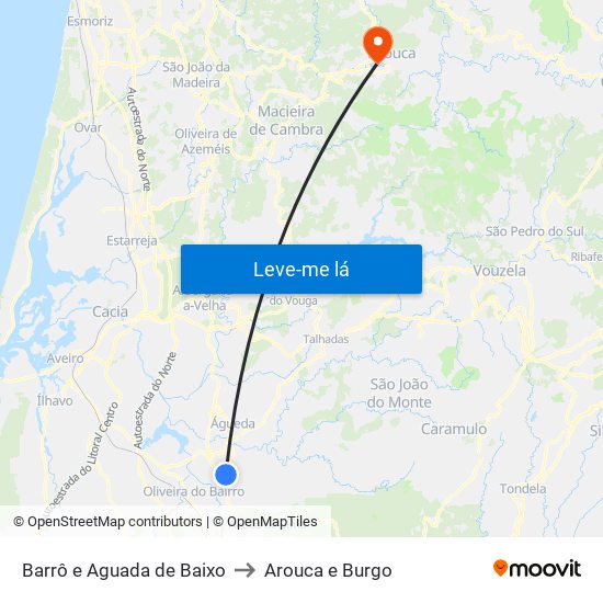 Barrô e Aguada de Baixo to Arouca e Burgo map