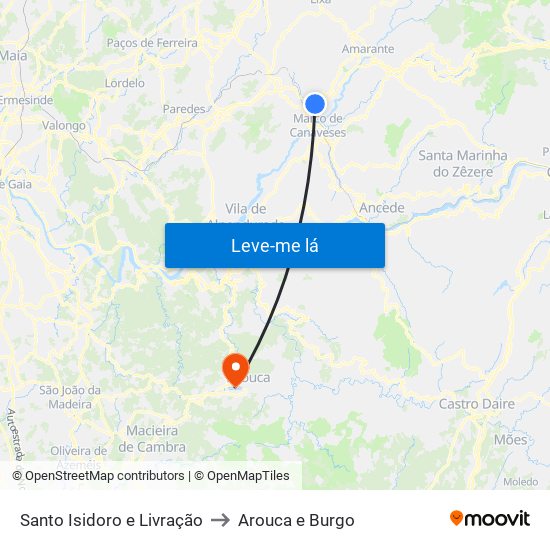 Santo Isidoro e Livração to Arouca e Burgo map