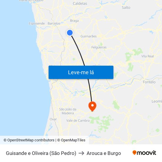 Guisande e Oliveira (São Pedro) to Arouca e Burgo map