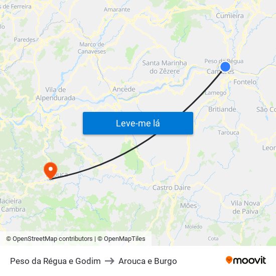 Peso da Régua e Godim to Arouca e Burgo map