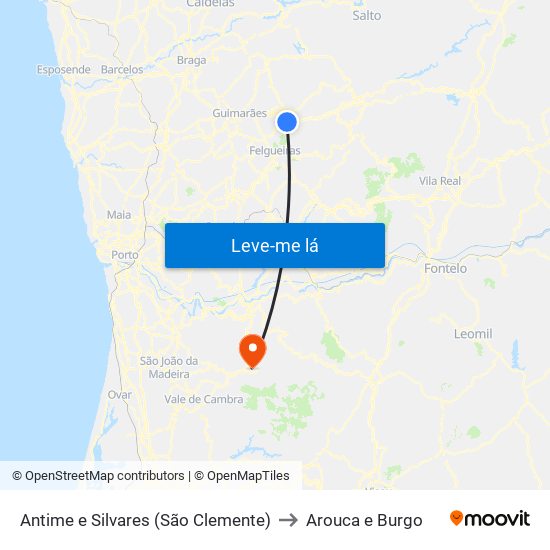 Antime e Silvares (São Clemente) to Arouca e Burgo map