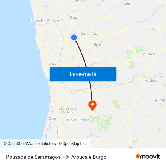 Pousada de Saramagos to Arouca e Burgo map