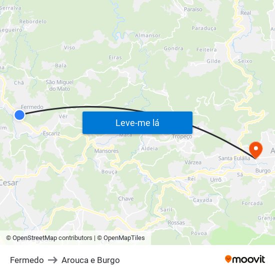 Fermedo to Arouca e Burgo map