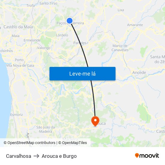 Carvalhosa to Arouca e Burgo map