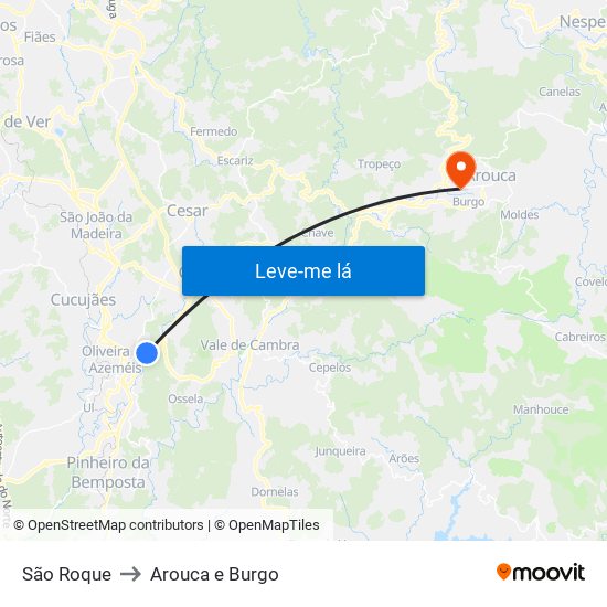 São Roque to Arouca e Burgo map