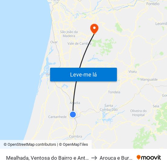 Mealhada, Ventosa do Bairro e Antes to Arouca e Burgo map