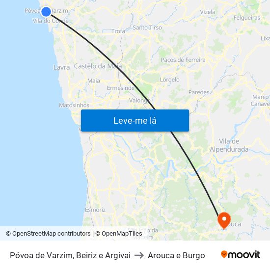 Póvoa de Varzim, Beiriz e Argivai to Arouca e Burgo map