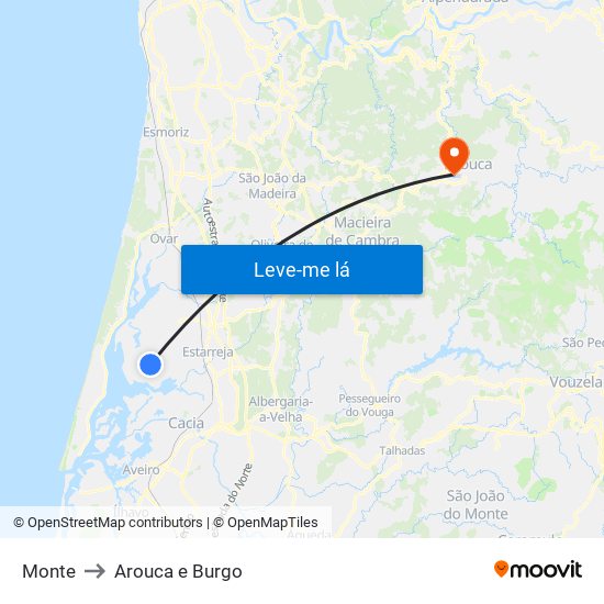 Monte to Arouca e Burgo map