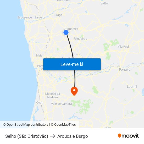 Selho (São Cristóvão) to Arouca e Burgo map