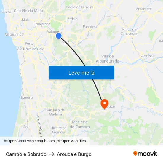 Campo e Sobrado to Arouca e Burgo map