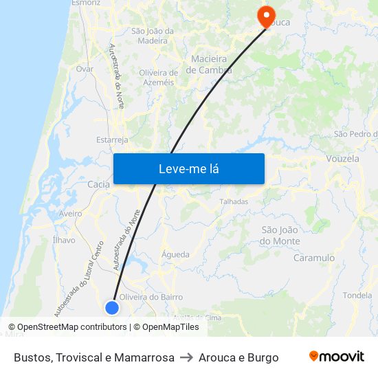 Bustos, Troviscal e Mamarrosa to Arouca e Burgo map