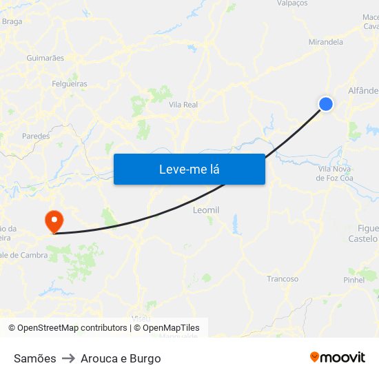 Samões to Arouca e Burgo map