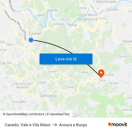 Canedo, Vale e Vila Maior to Arouca e Burgo map