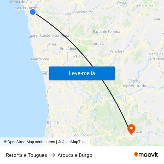 Retorta e Tougues to Arouca e Burgo map