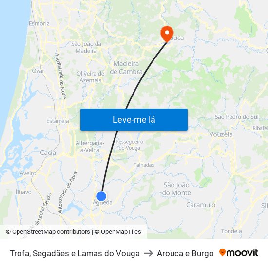 Trofa, Segadães e Lamas do Vouga to Arouca e Burgo map