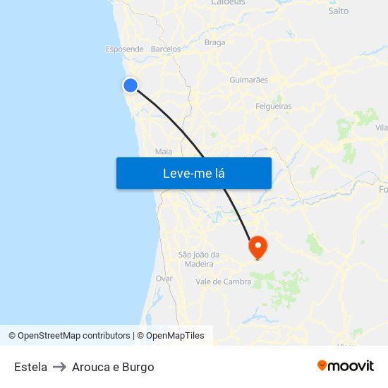 Estela to Arouca e Burgo map