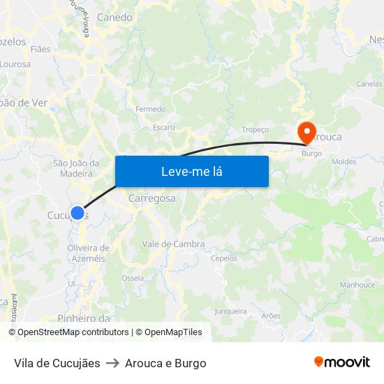 Vila de Cucujães to Arouca e Burgo map